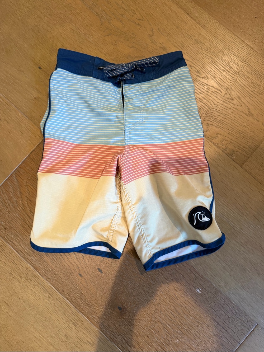Quiksilver Boys Blue, Light Blue, Coral & Yellow Stripe Swim Trunks